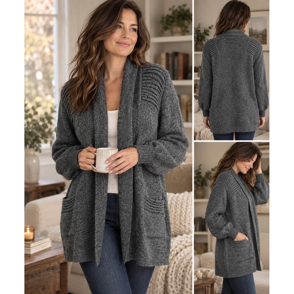 Alpaca Connection Peruvian Shawl Collar Cozy Blanket Cardigan Grey Wool Blend OS